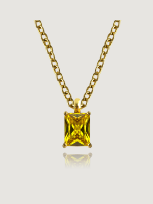 Citrine Rhinestone Pendant Necklace - Gold