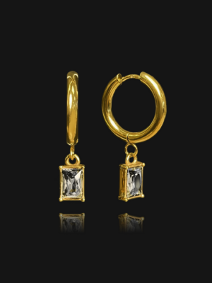Clear Rhinestone Hoop Drop Earrings - Gold