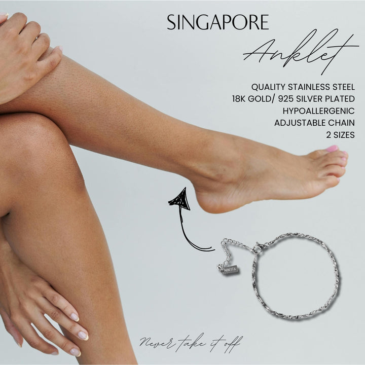 Singapore Chain Anklet - Silver - Image 2