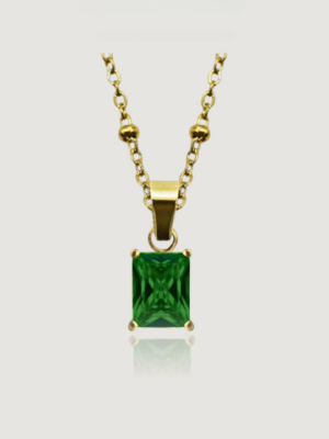 Emerald Rhinestone Necklace - Gold